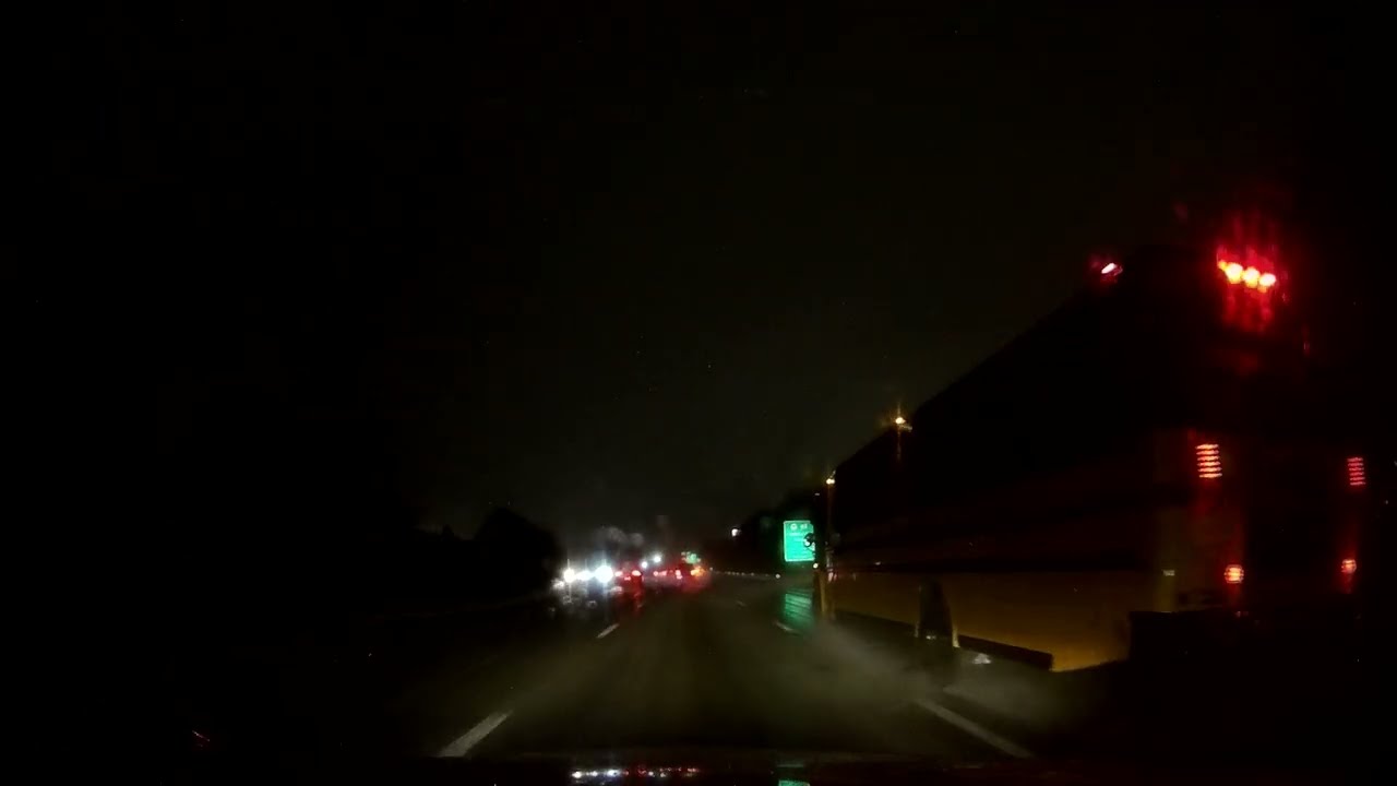 Rainy nighttime drive along I-95 South through Massachusetts and Rhode Island