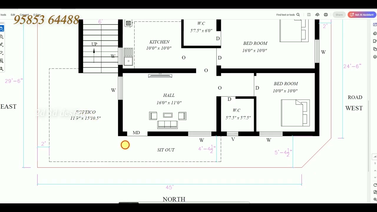 1100 S ft North facing building plan as per vastu in Tamil