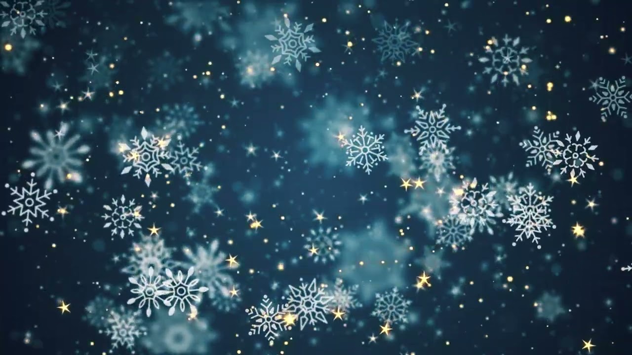 Beautiful Winter Falling Snowflakes Shiny Golden Stars Background 10 MINUTE Looping Free Stock Video