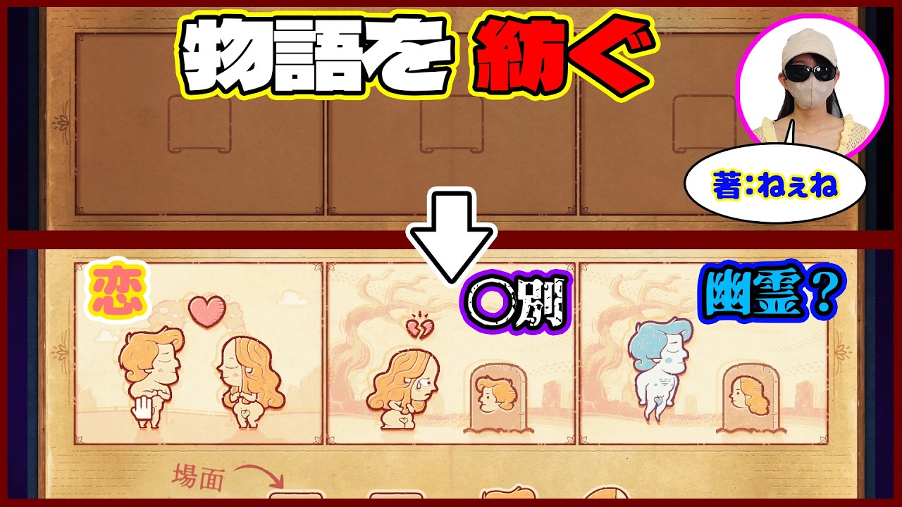 【ねぇね】【storyteller】それぞれのコマに人物や出来事を当てはめてストーリーを作るパズルゲーム【ふぁみげー】