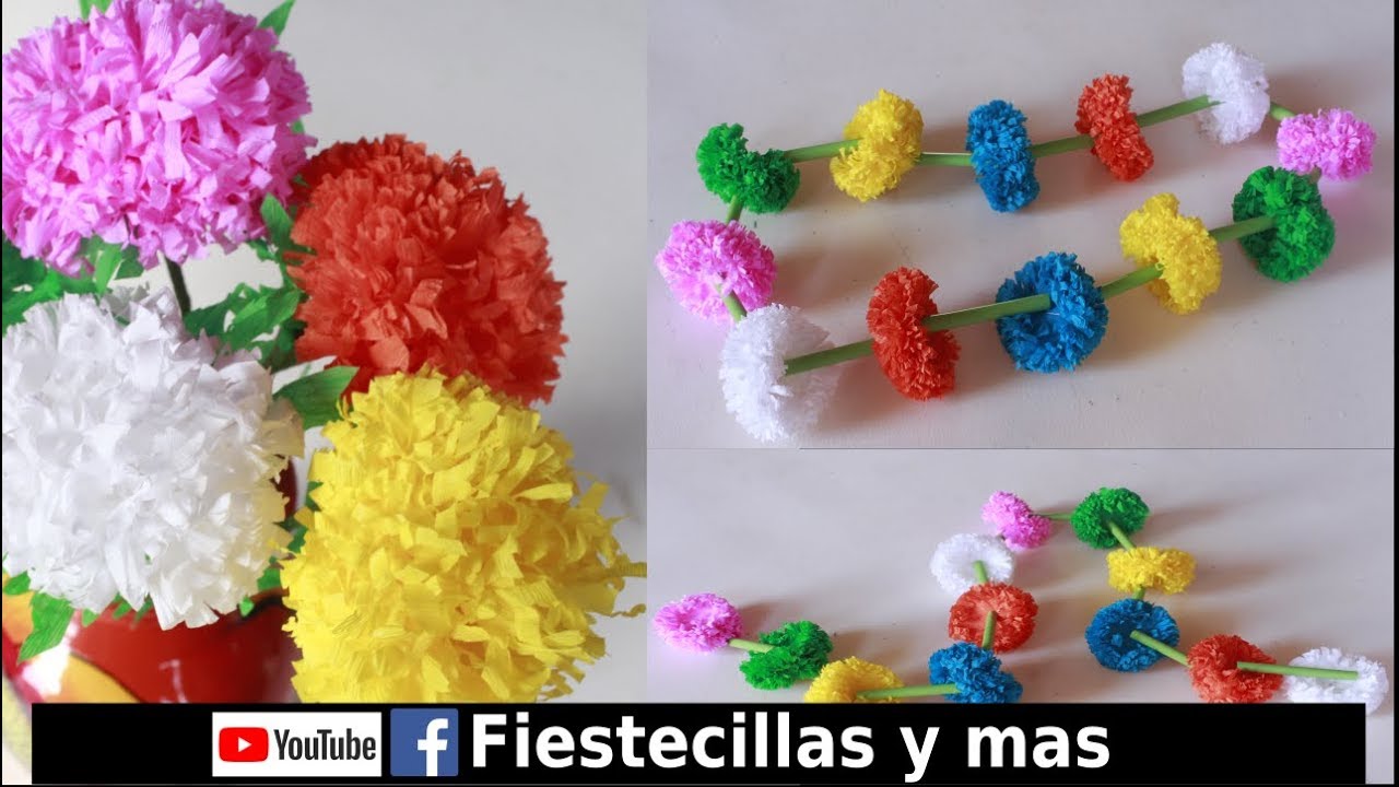 Flores, guirnalda y cadena con flores faciles en papel crepe