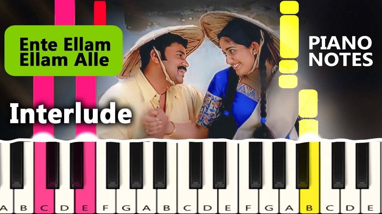 Ente Ellam Ellam Alle Interlude Piano Notes | Malayalam Songs Piano Tutorial