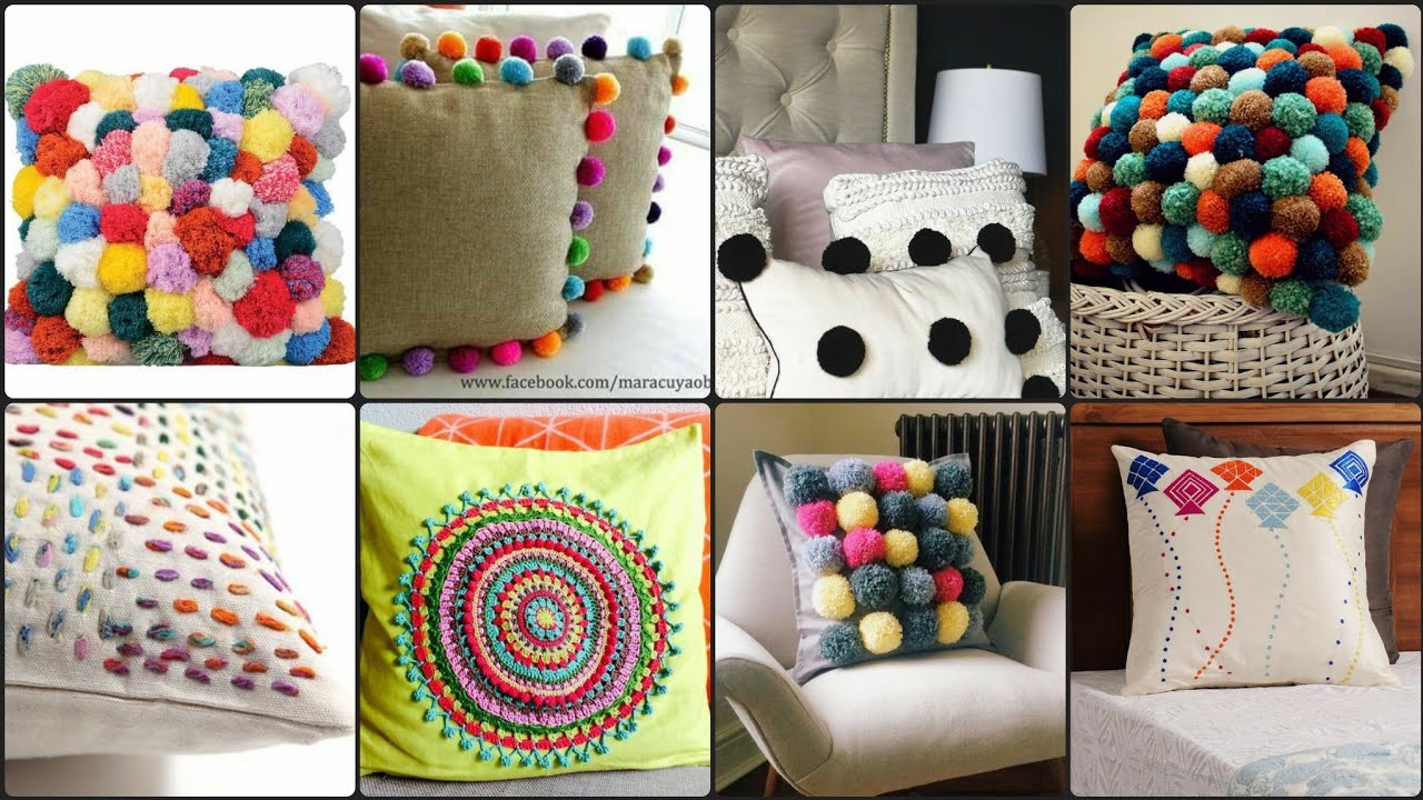 Unique & Trending pom pom pillow and cushion cover designs//homemade tassels cushion design