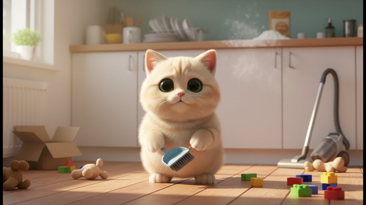 Sweet Cat Story: Winny Cleans While Mom Is Away