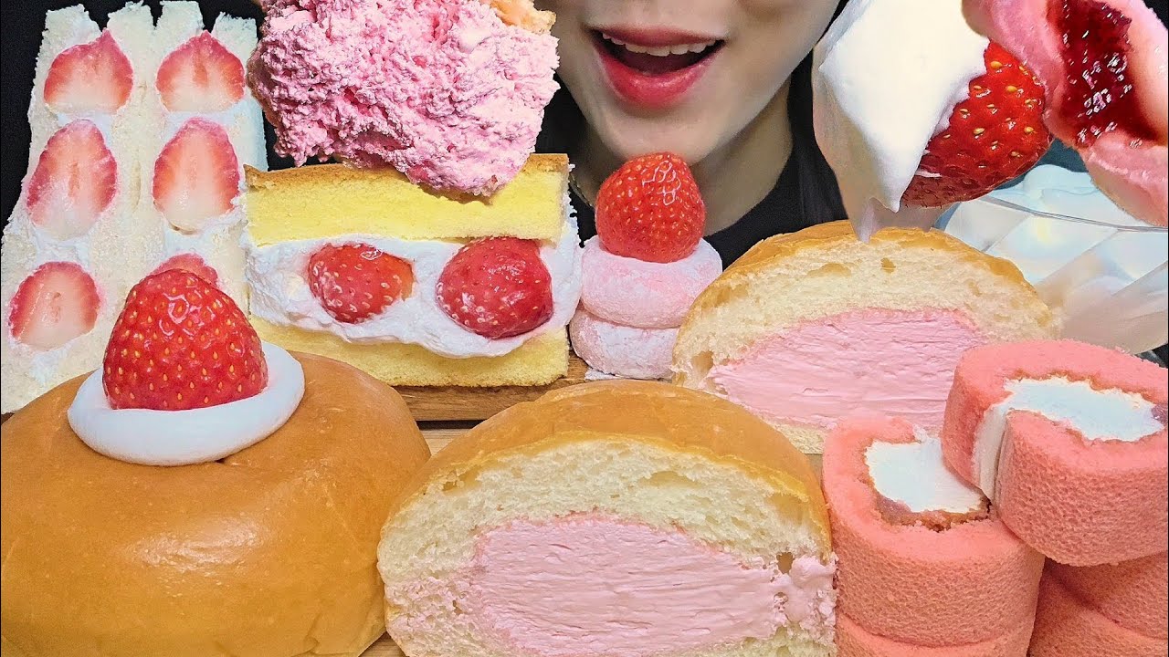 ASMR MUKBANG) 편의점 딸기신상 다 모였다! 연세우유 딸기생크림빵 , 서울우유 딸기크림빵 이건 꼭 먹어봐야해요 찐 맛도리 딸기 디저트 먹방🍓🍓🍓