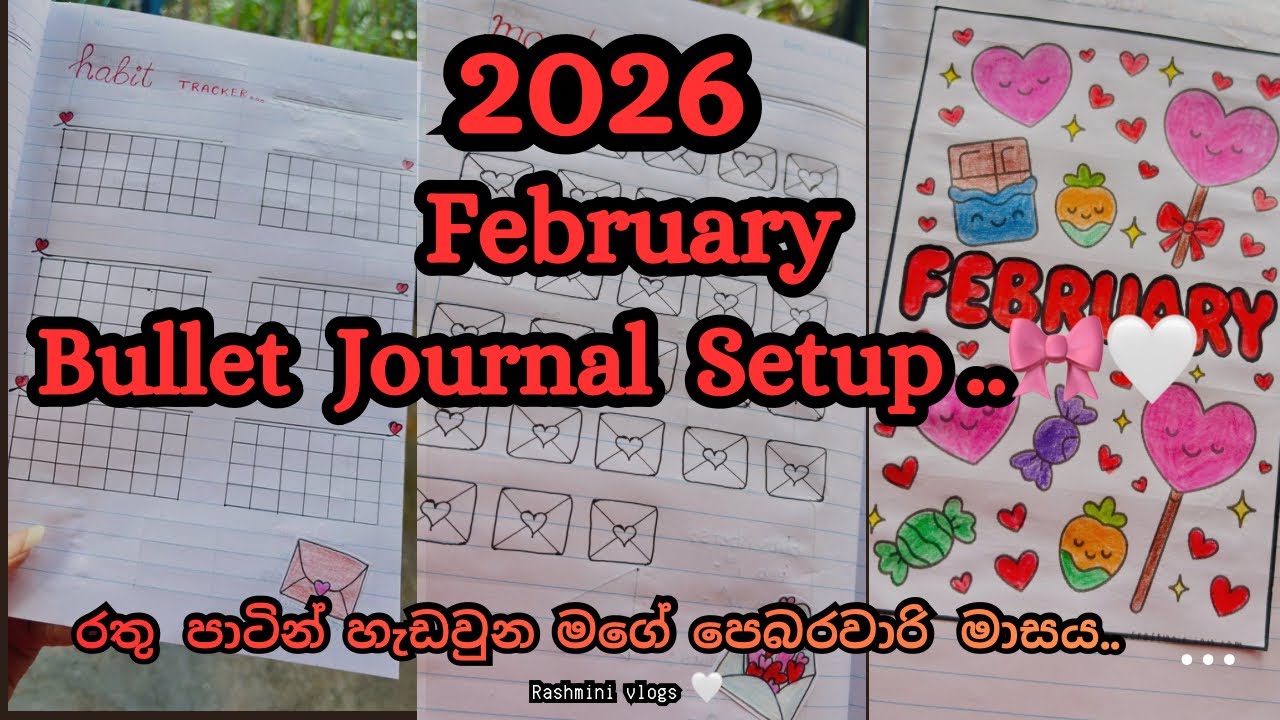 February Bullet Journal Setup 🎀❤️ රතු පාටින් ලස්සන උන මගේ planner එක 📚🧿🤍