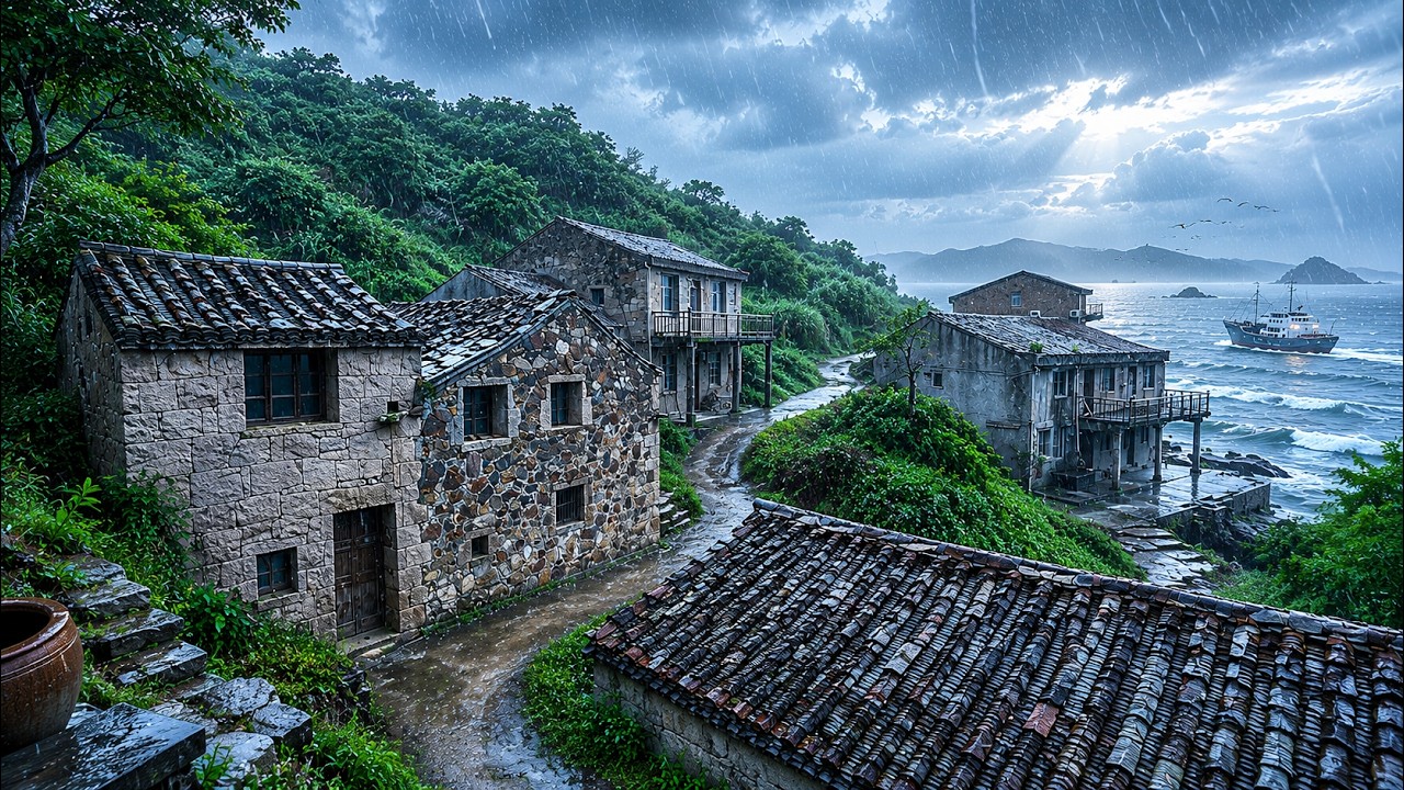 Rain Walk in China&rsquo;s Seaside Stone Village | Ancient Typhoon Fortress | Binaural ASMR