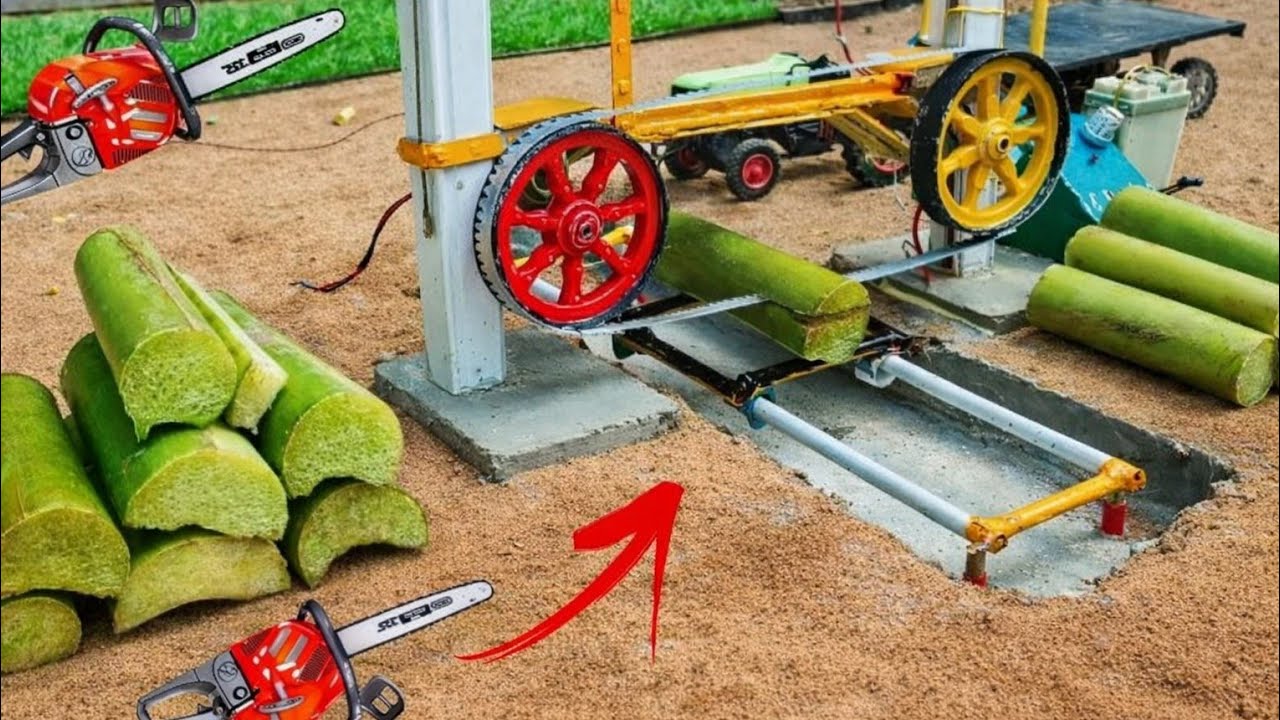 DIY Electric Tractor Logging Machine with Motor | Carter Fala Mill | #HandmadeDIY #SmallInventions