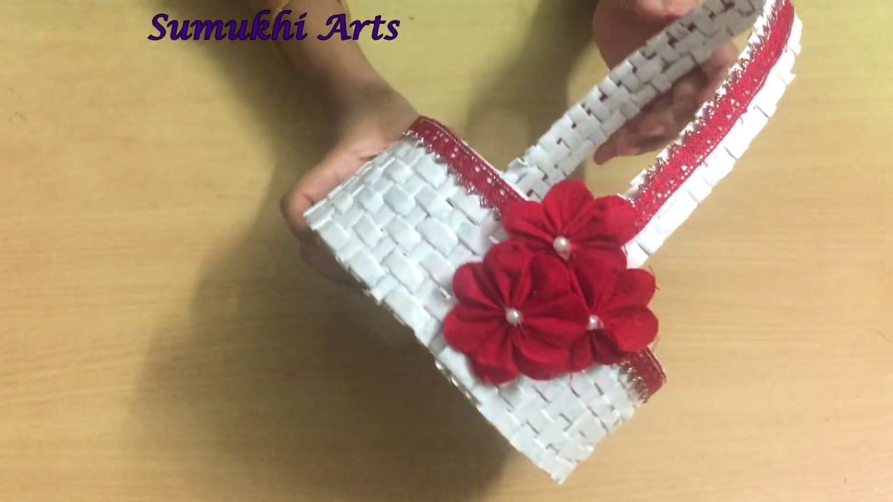 Newspaper Crafts: How to make newspaper flower basket/Gift basket/Christmas gift basket