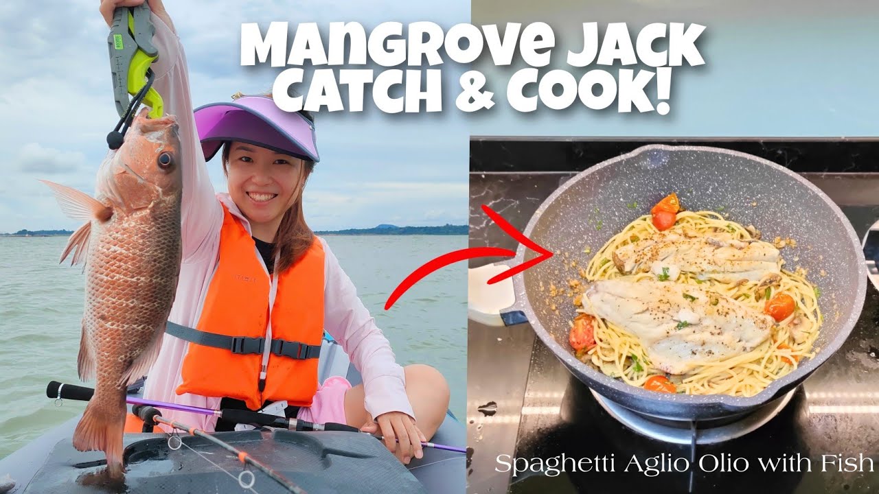 Mangrove Jack Catch & Cook - Spaghetti Aglio Olio With Fish! 🍝 Inflatable Kayak Fishing Singapore!
