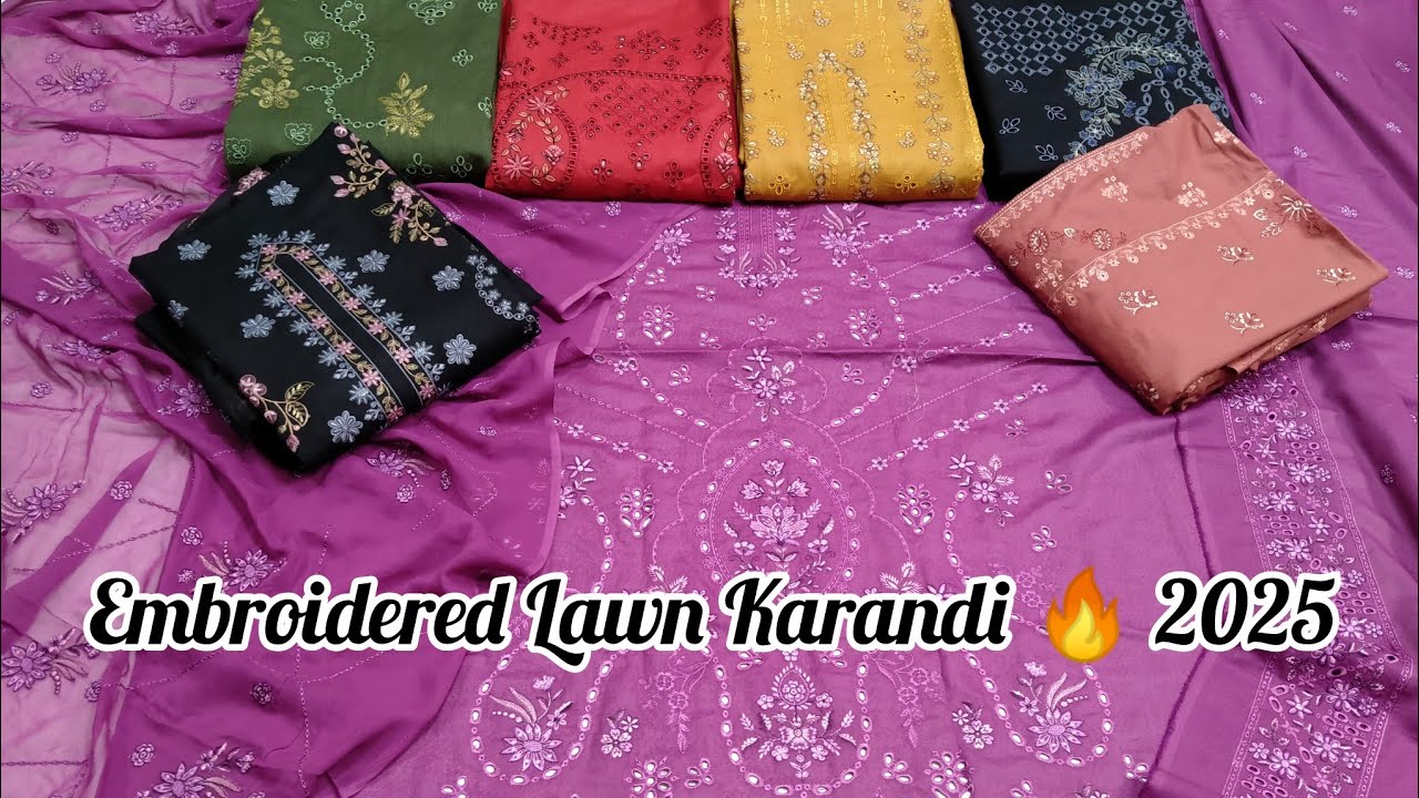 Lawn Karandi Embroidered Shirt,😮 With Bamber chiffon Embroidered Dupatta 2025 For Sale
