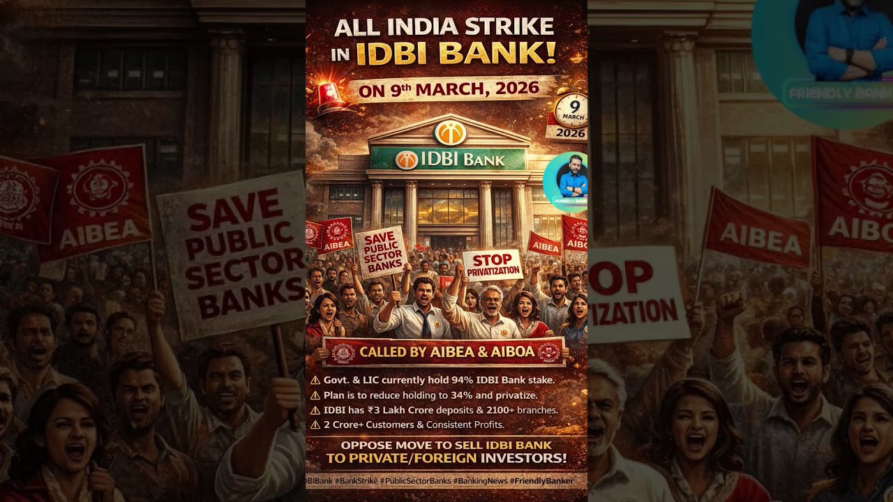 IDBI Bank strike on 9 March 2026 against privatization. #FriendlyBanker #idbi