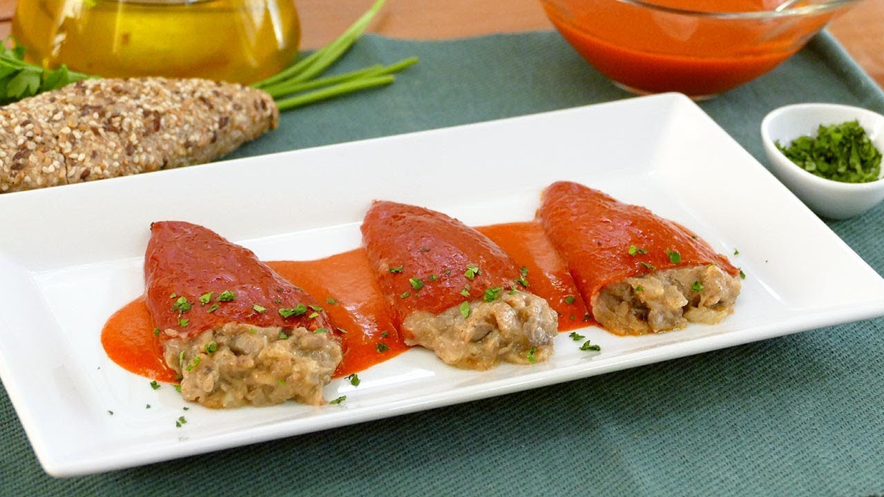 Pimientos rellenos de setas &iexcl;Con bechamel vegana! - Cocinatis