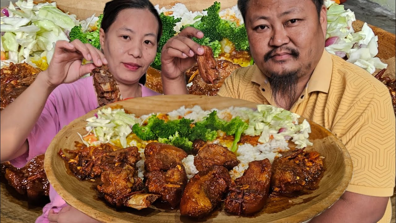 Eating Spicy Local Pork Curry | Salad | Naga Mukbang 