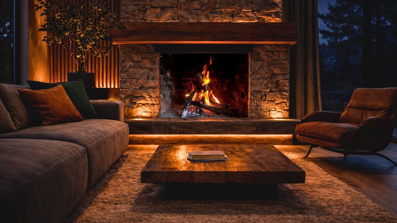 Warm Lodge Fireplace 🔥 | Gentle Fire Sounds for Evening Unwinding (1 Hour)