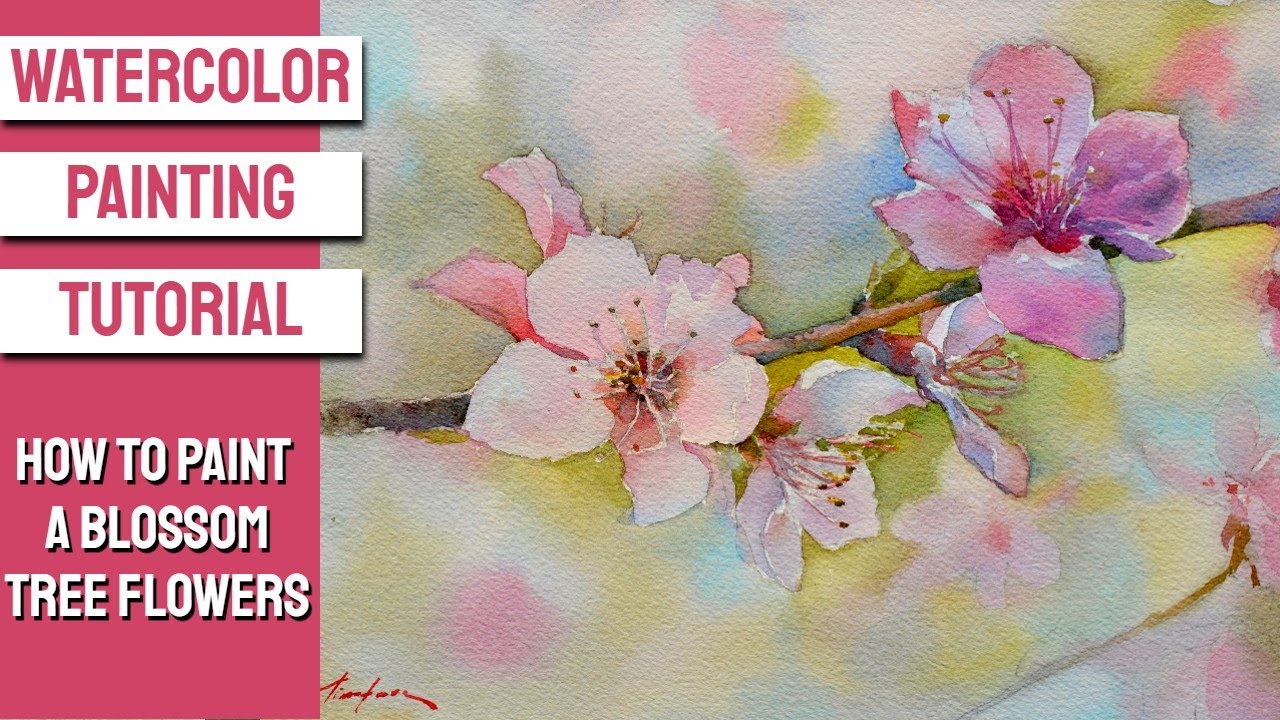 WATERCOLOR Painting TUTORIAL - How to Paint a BLOSSOM TREE FLOWERS #watercolor #sketch #art