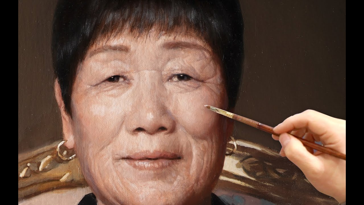 古典油画人物老奶奶肖像，portrait painting of a Chinese old lady