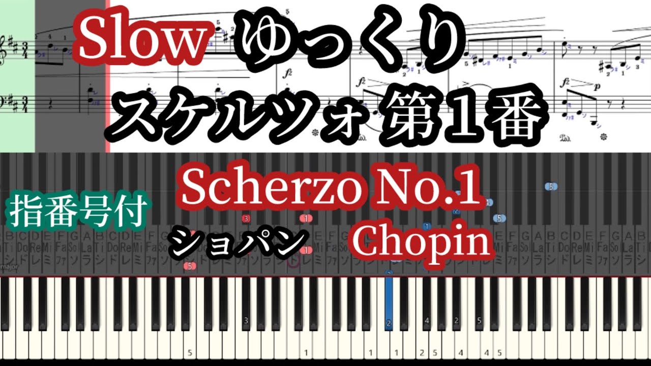 スケルツォ 第１番 ゆっくり 楽譜と指番号 Chopin Scherzo No.1  Slow Piano Tutorial