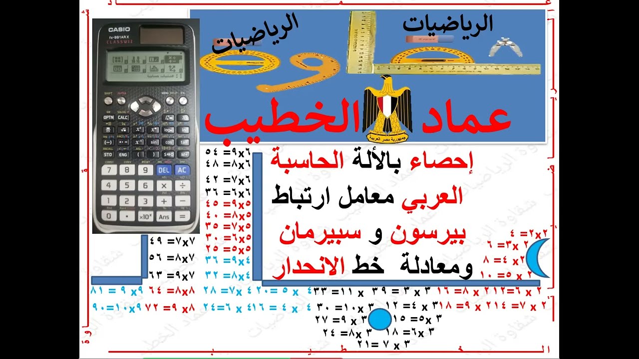 الحل بالالة الحاسبة بيرسون وسبيرمان ومعامل الارتباط للثانوية العامة