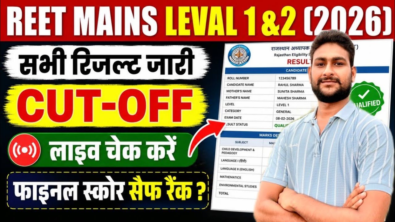 🔥 REET Mains 2026 Result Out! Level 1 & 2 Final Cut Off | Safe Score & Rank Analysis Live Check 