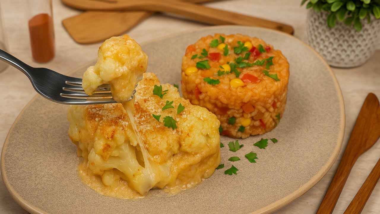 Blumenkohl aus dem Ofen und Gem&uuml;se-Reis &ndash; Einfache und leckere Abendessen-Idee