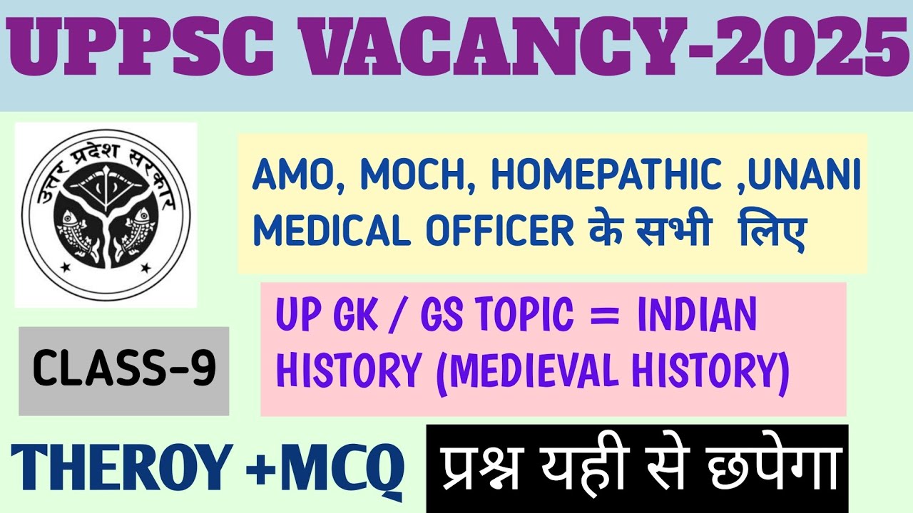 UPPSCVACCANY-2025 GK/GS - TOPIC HISTORY (MEDIEVAL  HISTORY)|| CLASS-9|| THEORY+ MCQ ||  