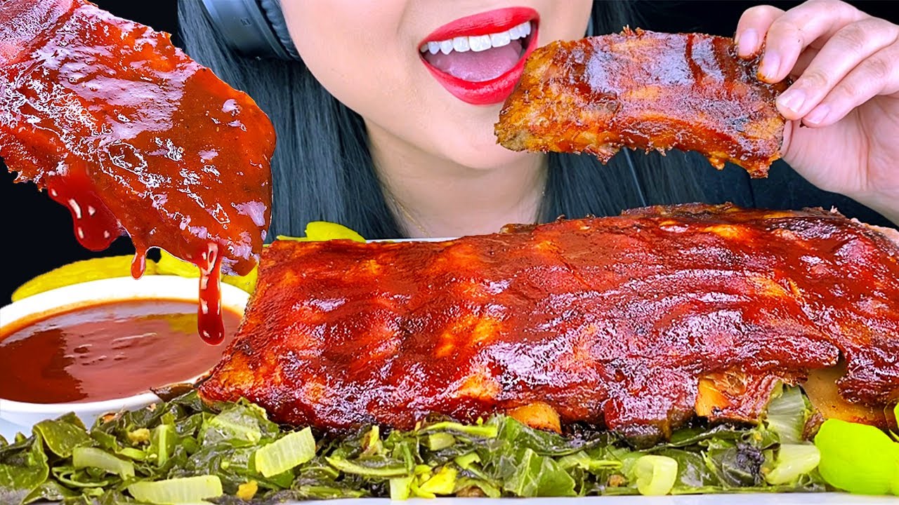 ASMR SPICY BBQ RIB Блюдо (со сладким и острым соусом) Липкие звуки еды * НЕ ГОВОРИТЬ * | ASMR Phan