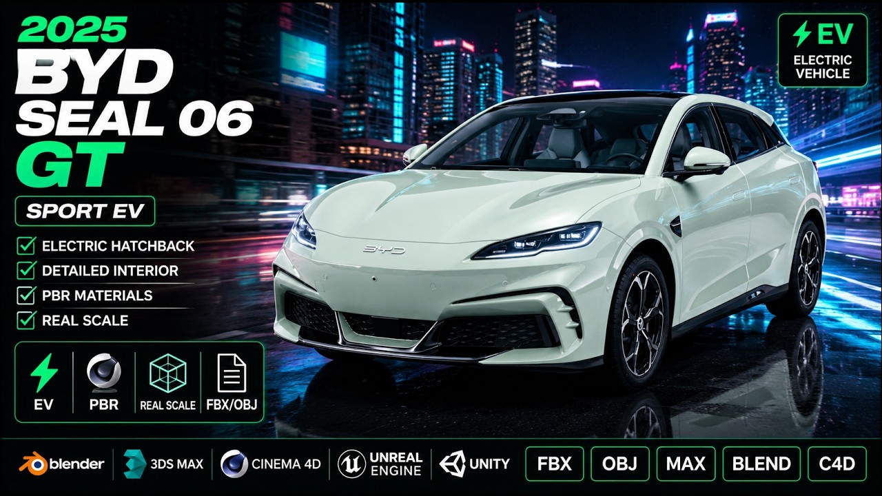 2025 BYD Seal 06 GT 3D Model | Interior + Exterior | FBX MAX OBJ Blend