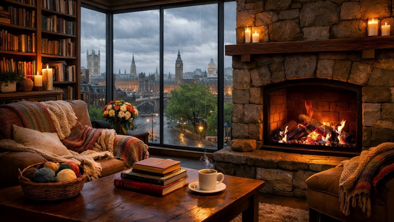 Rain Sounds & Fireplace for Study | 2 Hours Cozy Rain Ambience