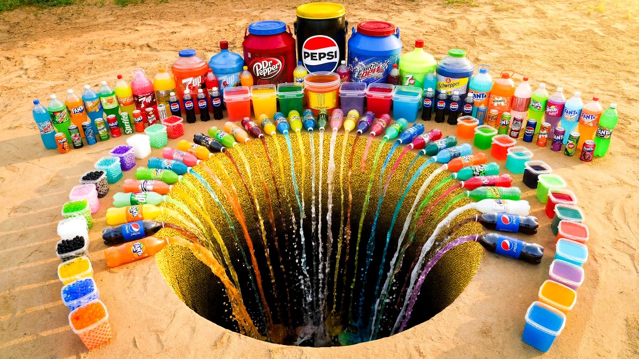 Giant Soda Hole Experiment with Coca-Cola, Pepsi, Fanta & 7up, Mtn Dew vs Mentos Underground