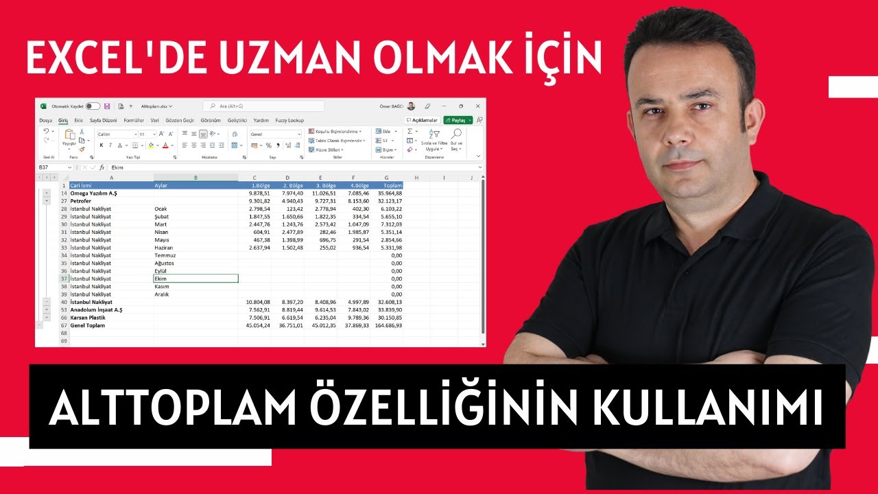 Excel Alttoplam özelliği ile toplamları liste üzerinde almak-842.video