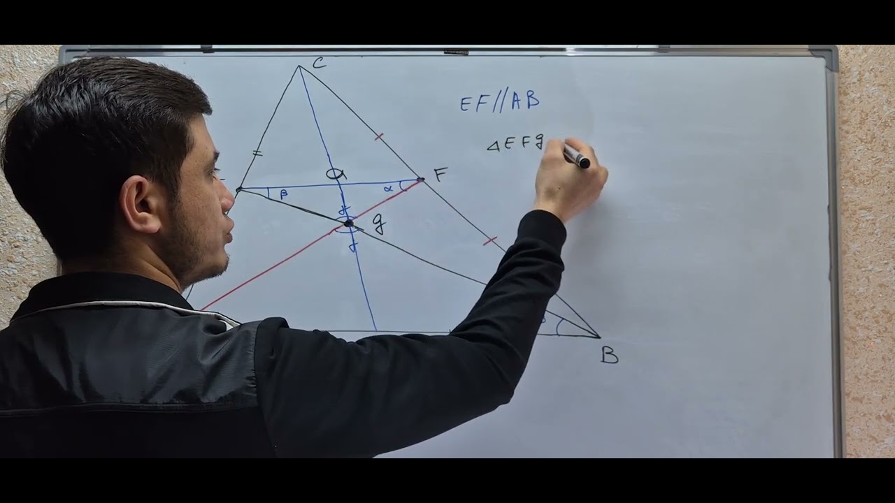Uchburchak medianalari kesishgan nuqtada 2:1 nisbatda bo`linishi isboti #geometriya#mediana#isbot