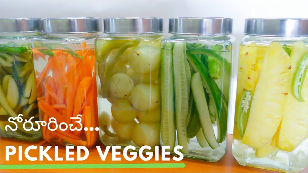 Mouth-watering Pickled Veggies in Telugu | Pickled Pineapple,Carrot,Cucumber,Amla and Mango