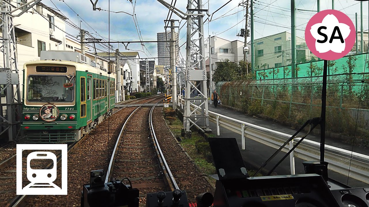 [4K]Токийский трамвай Sakura (Toden Arakawa) Полный путь от станции Minowabashi до станции Waseda.