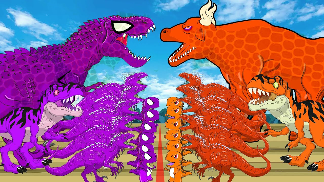 T-Rex Dinosaur vs Animal Cow, Indominus Jurassic Adventures| Paint Wild Crossing Fountain Animation