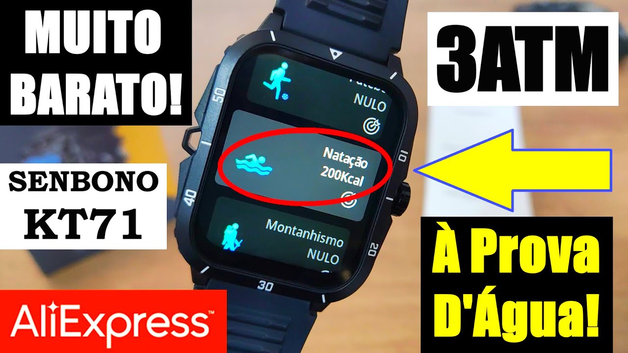 O SMARTWATCH À PROVA D'ÁGUA MAIS BARATO DO ALIEXPRESS! SENBONO KT71 COM CERTIFICAÇÃO 3ATM | REVIEW
