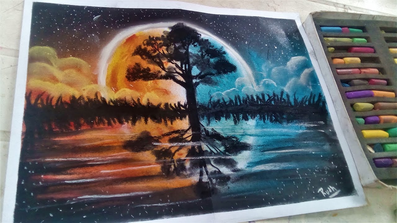 Como pintar con colores pastel un paisaje dividido || Landscape with soft pastel