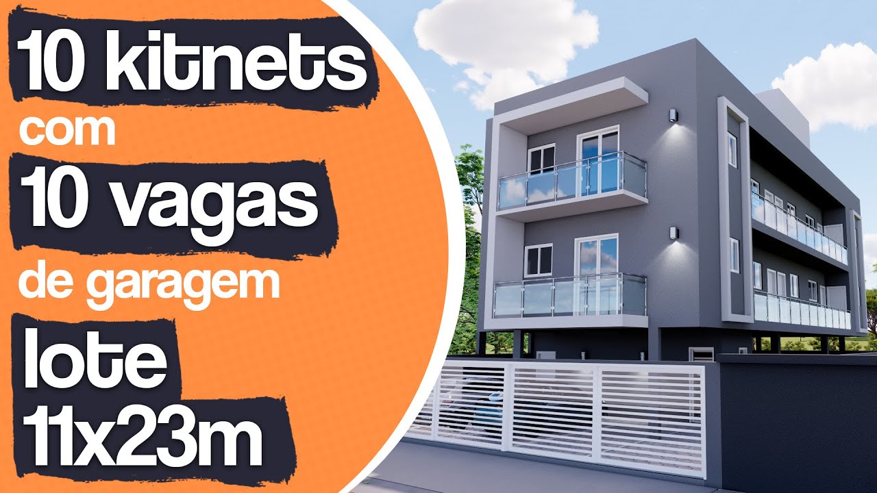 PROJETO DE 10 KITNETS COM 10 VAGAS DE GARAGEM, LOTE 11X23M / 10 APARTAMENTOS DE 1 QUARTO COM GARAGEM
