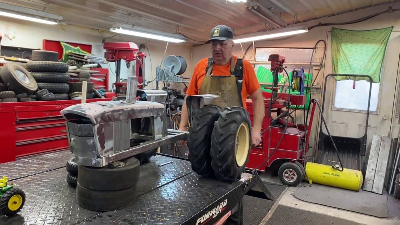 John Deere 4020 1/4 scale model. Hood and exhaust stack roughed in.  Applying filler instructions.