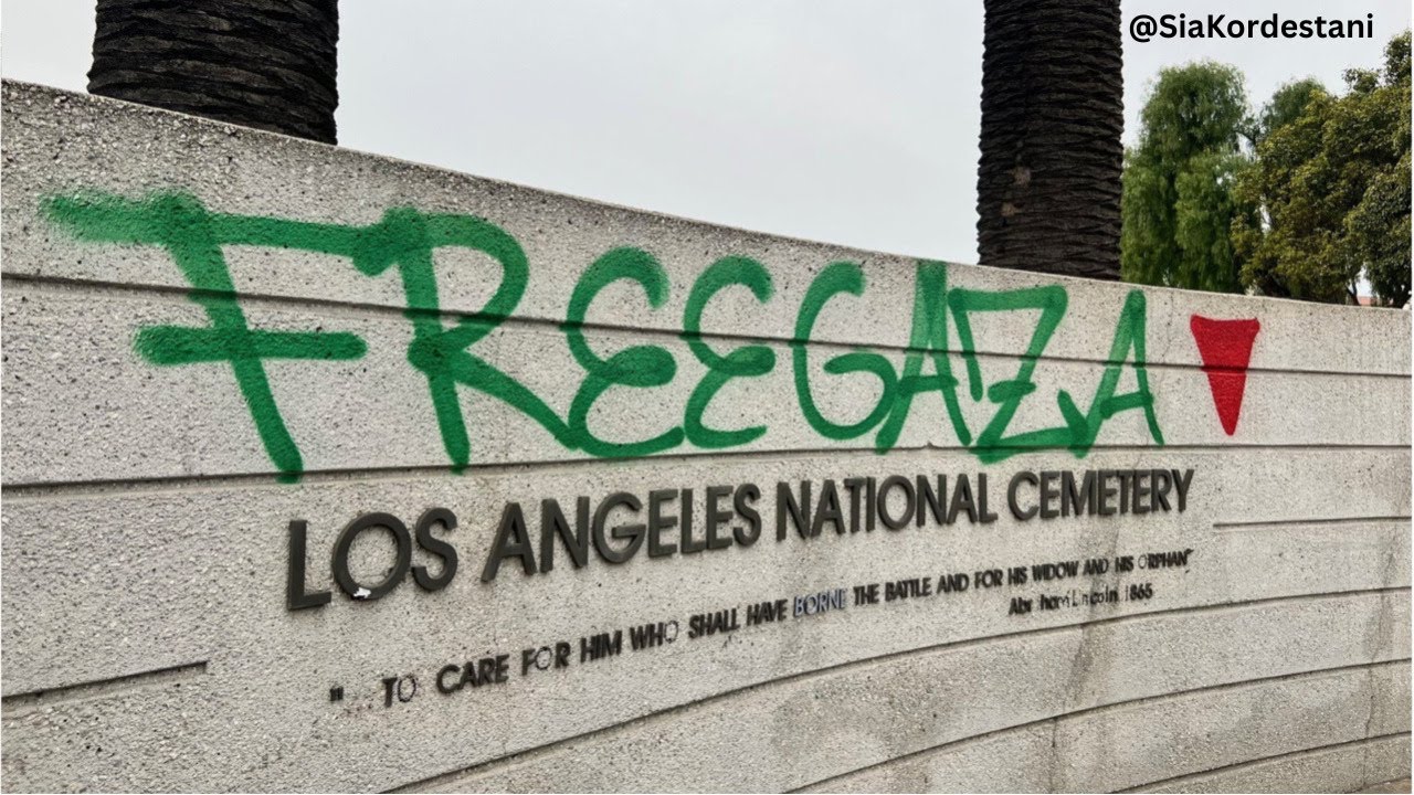 Pro-Palestine protesters deface the Los Angeles National Cemetery