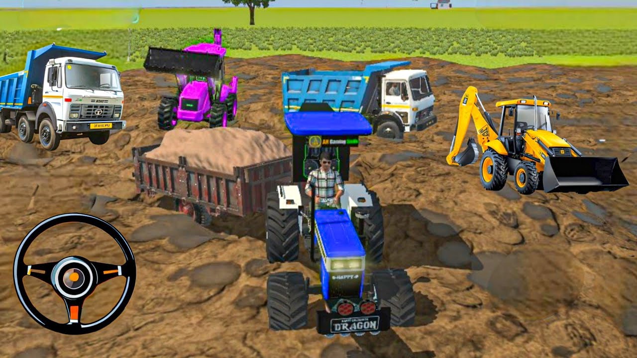 🔴 Drive,JCB, TRACTOR, DAMPER, TRUCK 🚛 Loding stone 🪨 mitti on tractor 🚜#jcb #tractor #damper #truck 