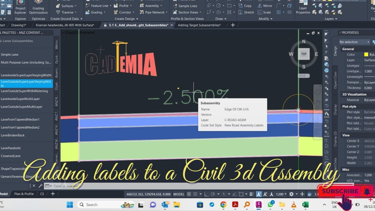 5. Adding Labels to a Civil 3D Assembly (Video 5/7)