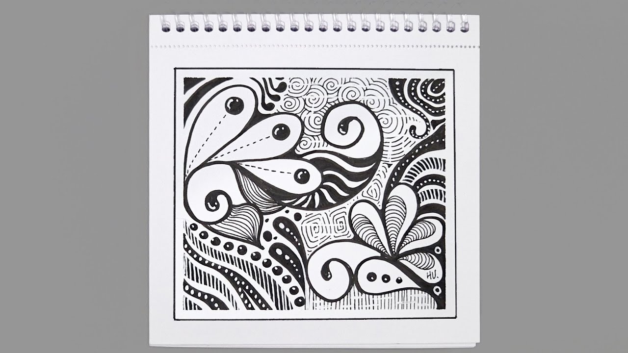 Black & White Zentangle Pattern Study | Relaxing Line Art Drawing
