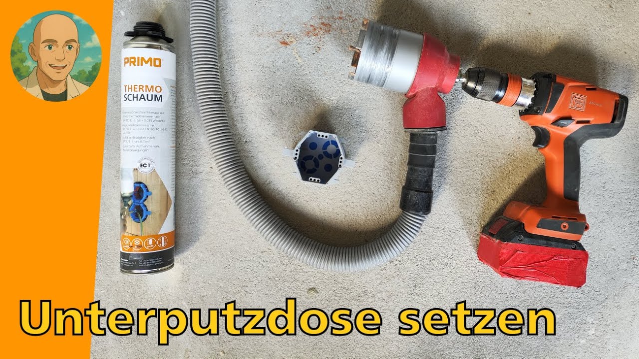 Unterputzdose setzen &mdash; Loch mit Bohrkrone und Fixierung mit PU-Schaum
