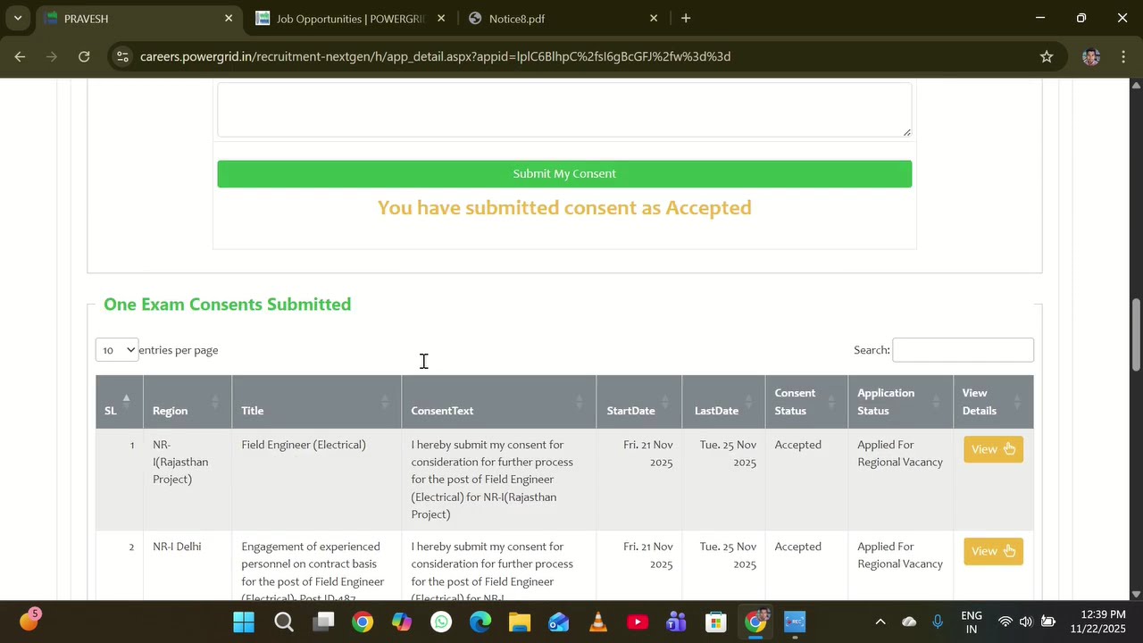 pgcil field engineer and field supervisor consents submit process