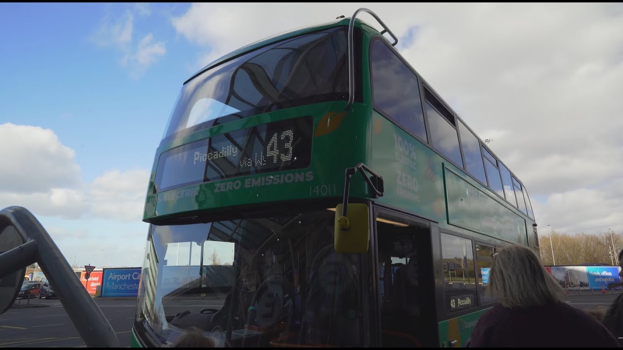 United Kingdom, Manchester, double decker bus 43 ride from Airport to Piccadilly Gardens ( 2 of 3 )