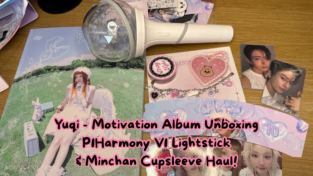 ⋆｡°✩ Yuqi - Motivation Album Unboxing ♡ P1Harmony Lightstick Unboxing & Minchan Cupsleeve Haul✩°｡⋆