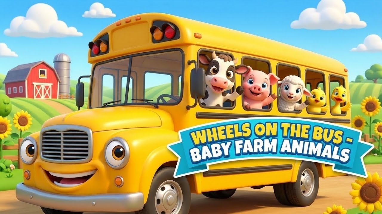 Wheels on the Bus – Baby Farm Animals 🐮🐷🐥 | Long Kids Song | Fun Learning Rhymes