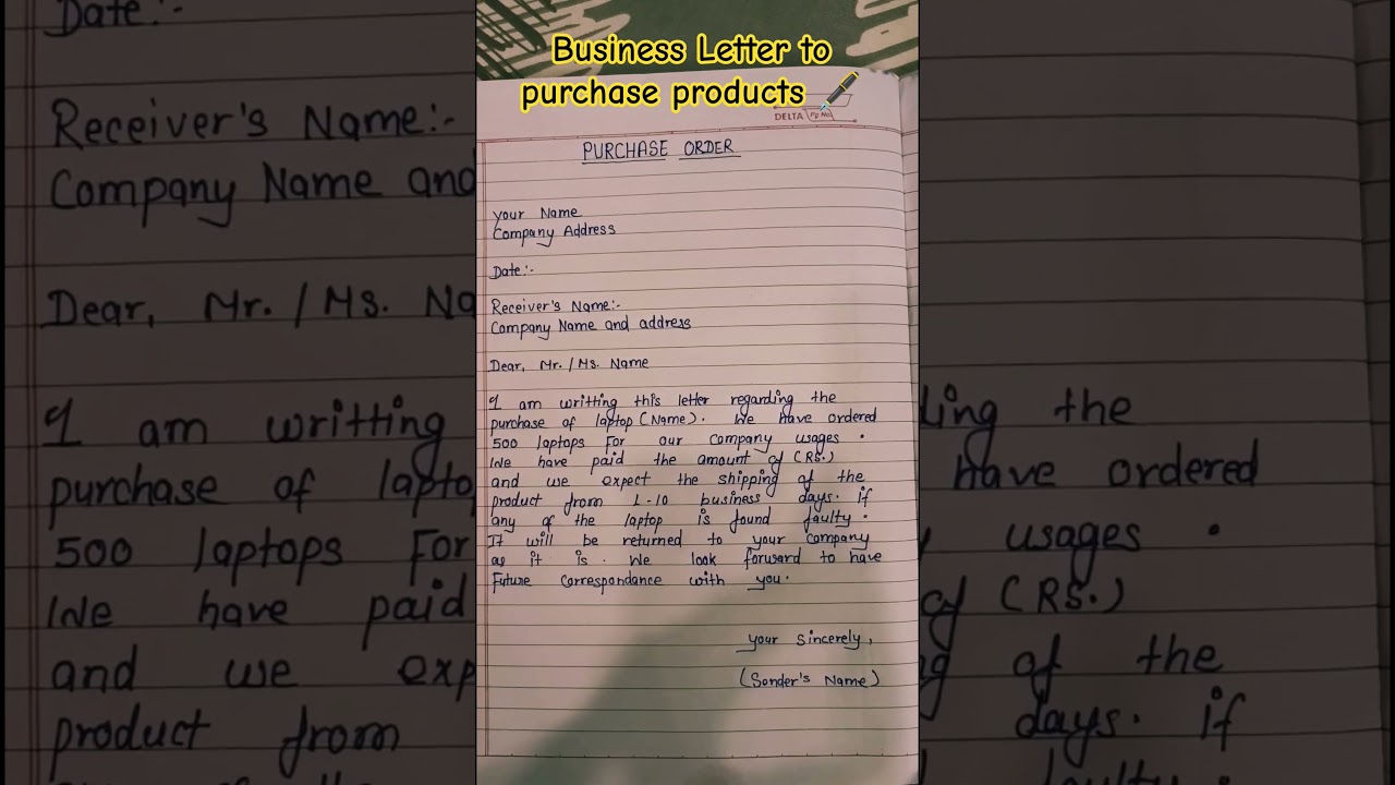 Business Letter To Purchase Product | Purchase Order #letter #handwriting #businesscorrespondence