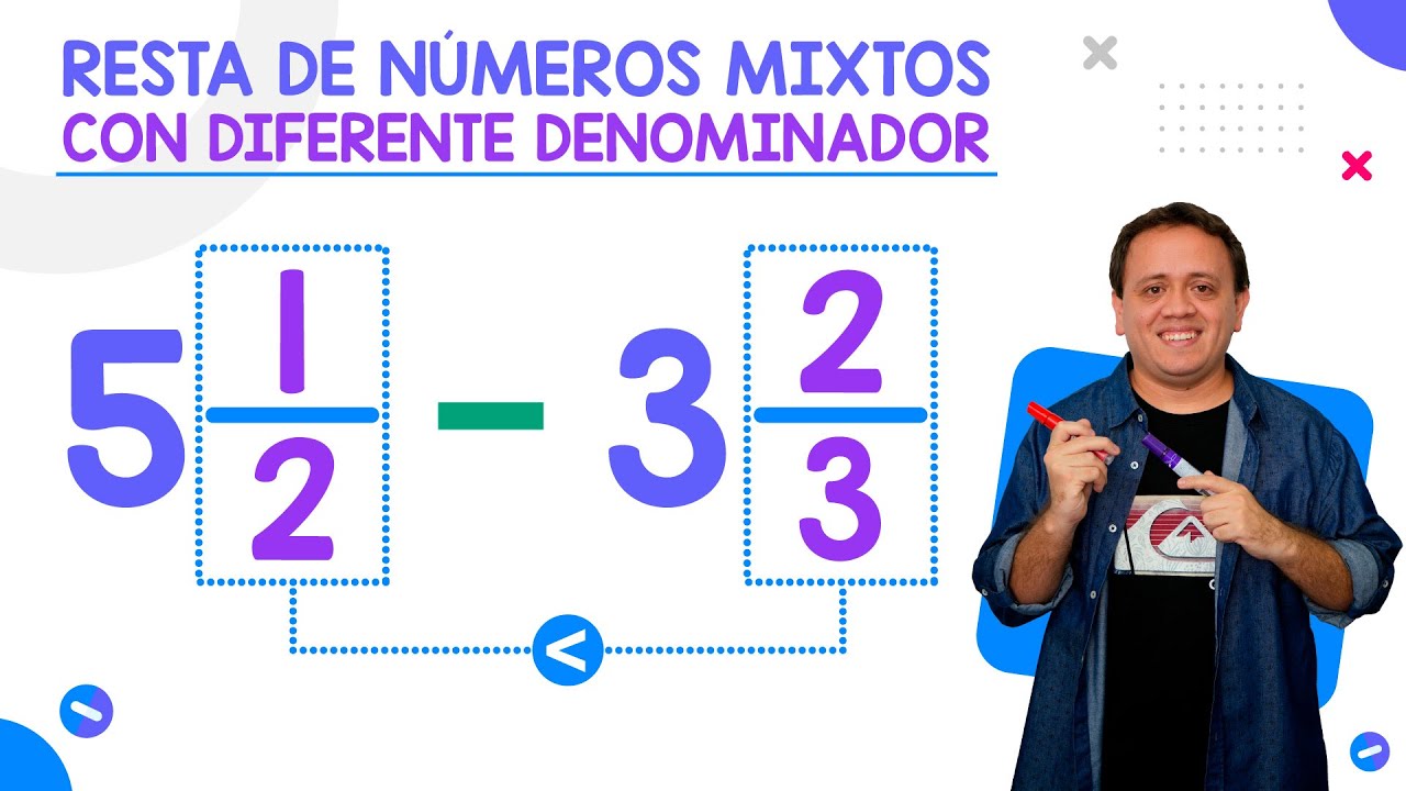 Resta de Números Mixtos con Diferente Denominador (sin Reagrupación)